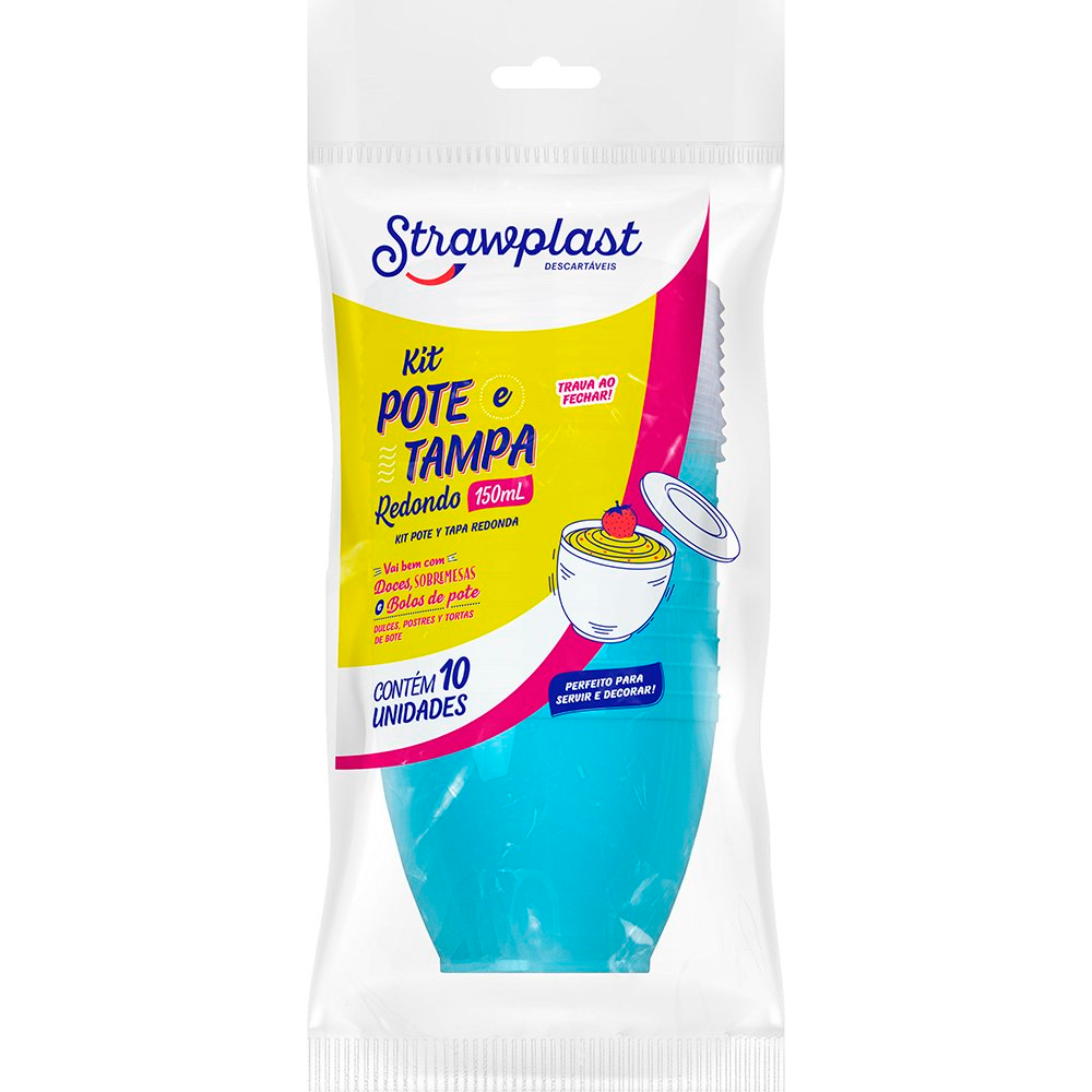 KIT POTE/TAMPA 150ML RD AZ STRAWPLAST