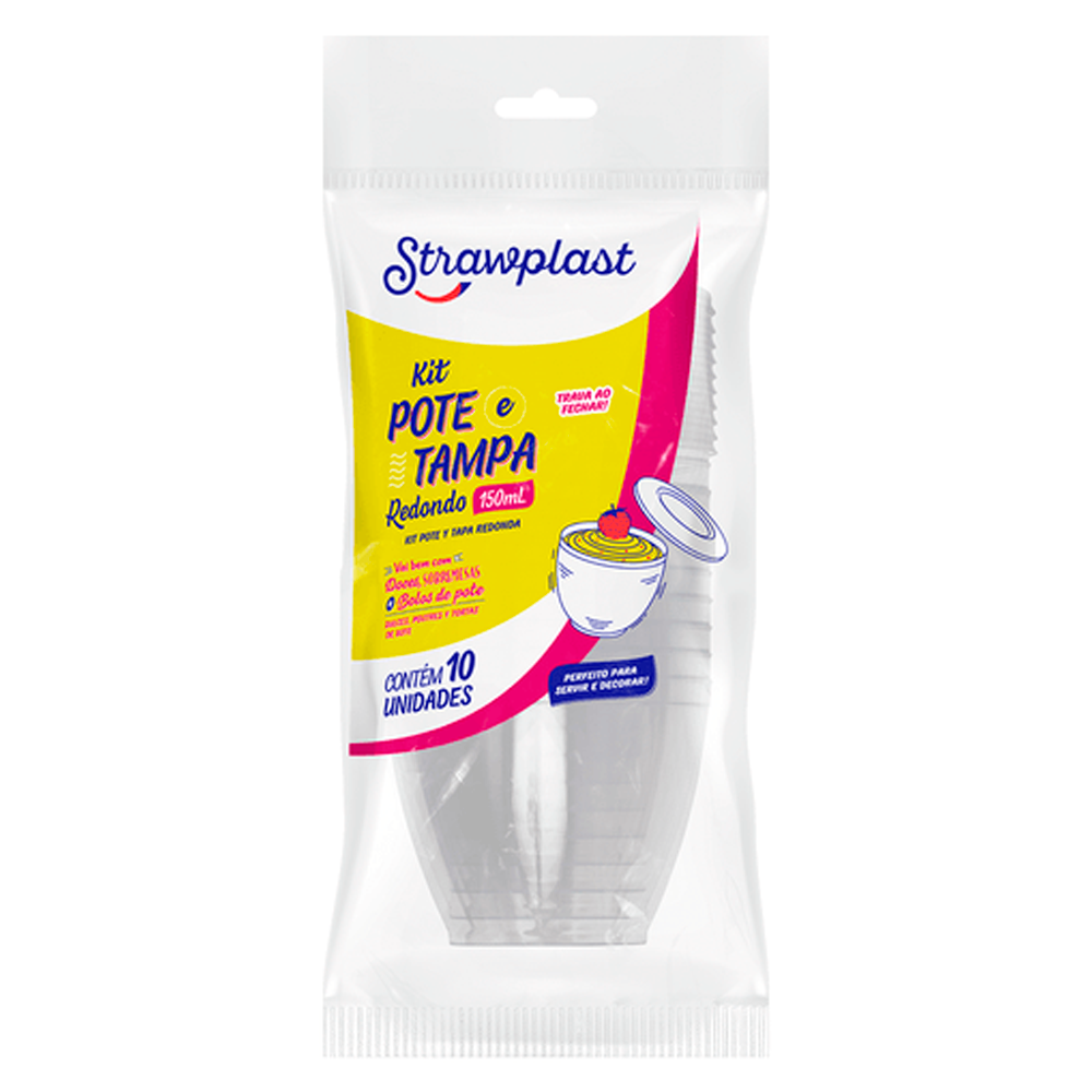 KIT POTE/TAMPA 150ML RD CR STRAWPLAST