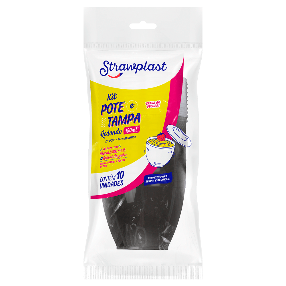 KIT POTE/TAMPA 150ML RD PT STRAWPLAST