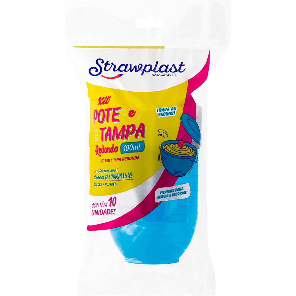 KIT POTE/TAMPA 100ML RD AZ STRAWPLAST