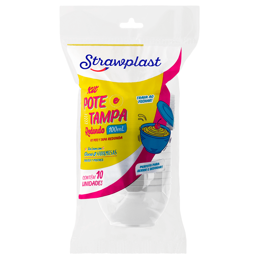 KIT POTE/TAMPA 100ML RD BR STRAWPLAST