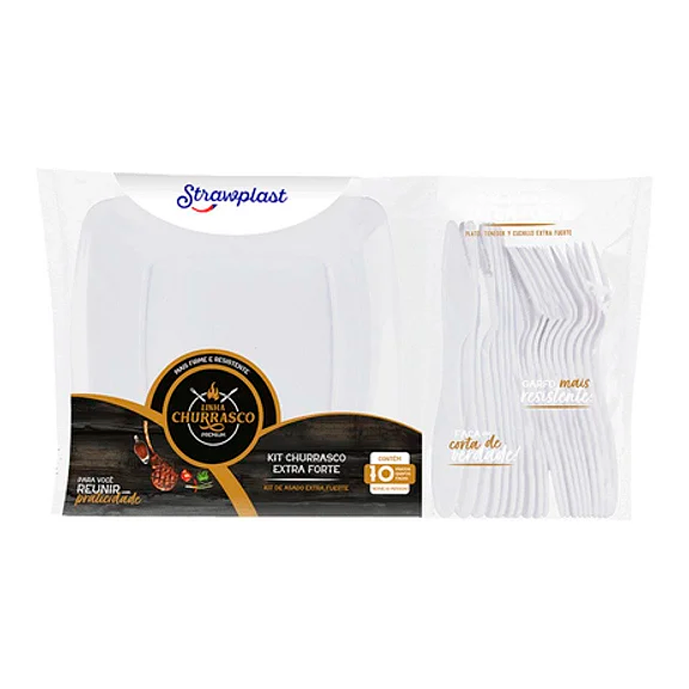 KIT CHURRASCO PRATO/GARFO/FACA STRAWPLAS