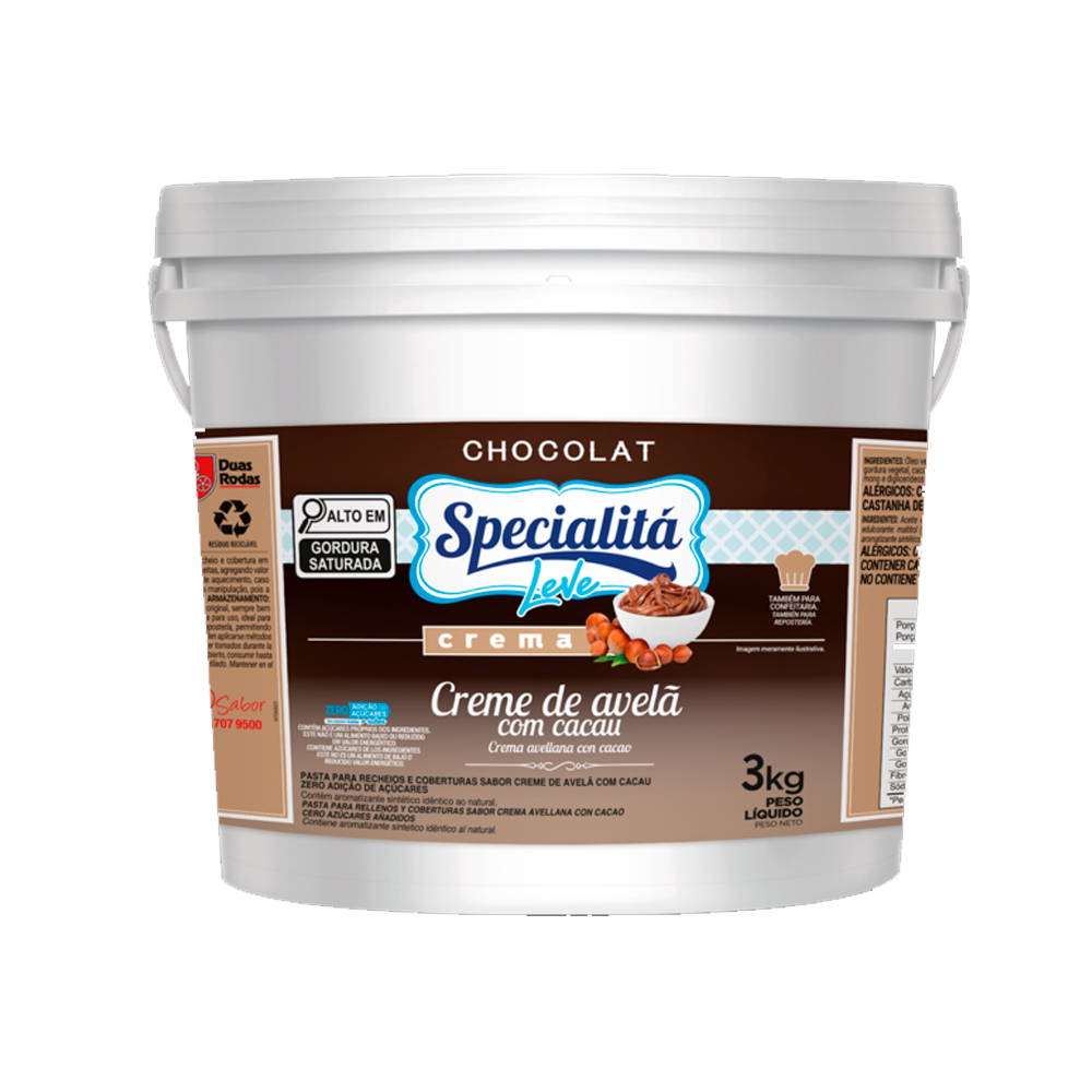 CREMA CR AVELA C/CACAU ZERO 3KG DUAS ROD