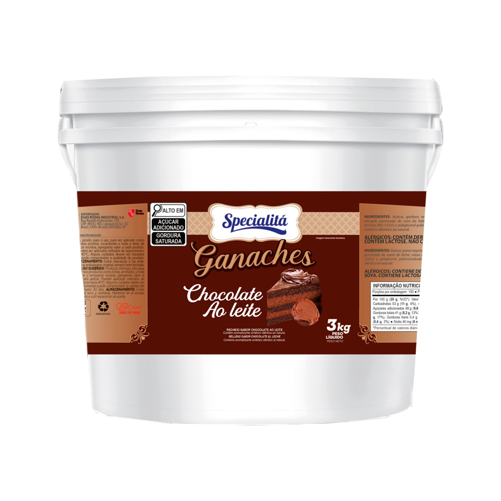 GANACHE 3KG RECH CHOC AO LEITE DUAS RODA