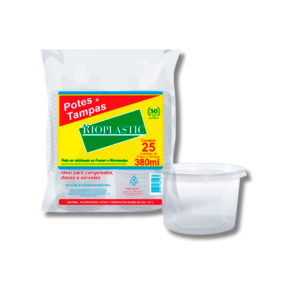 KIT POTE/TAMPA 380ML PP RD C/24 RIOPLAST