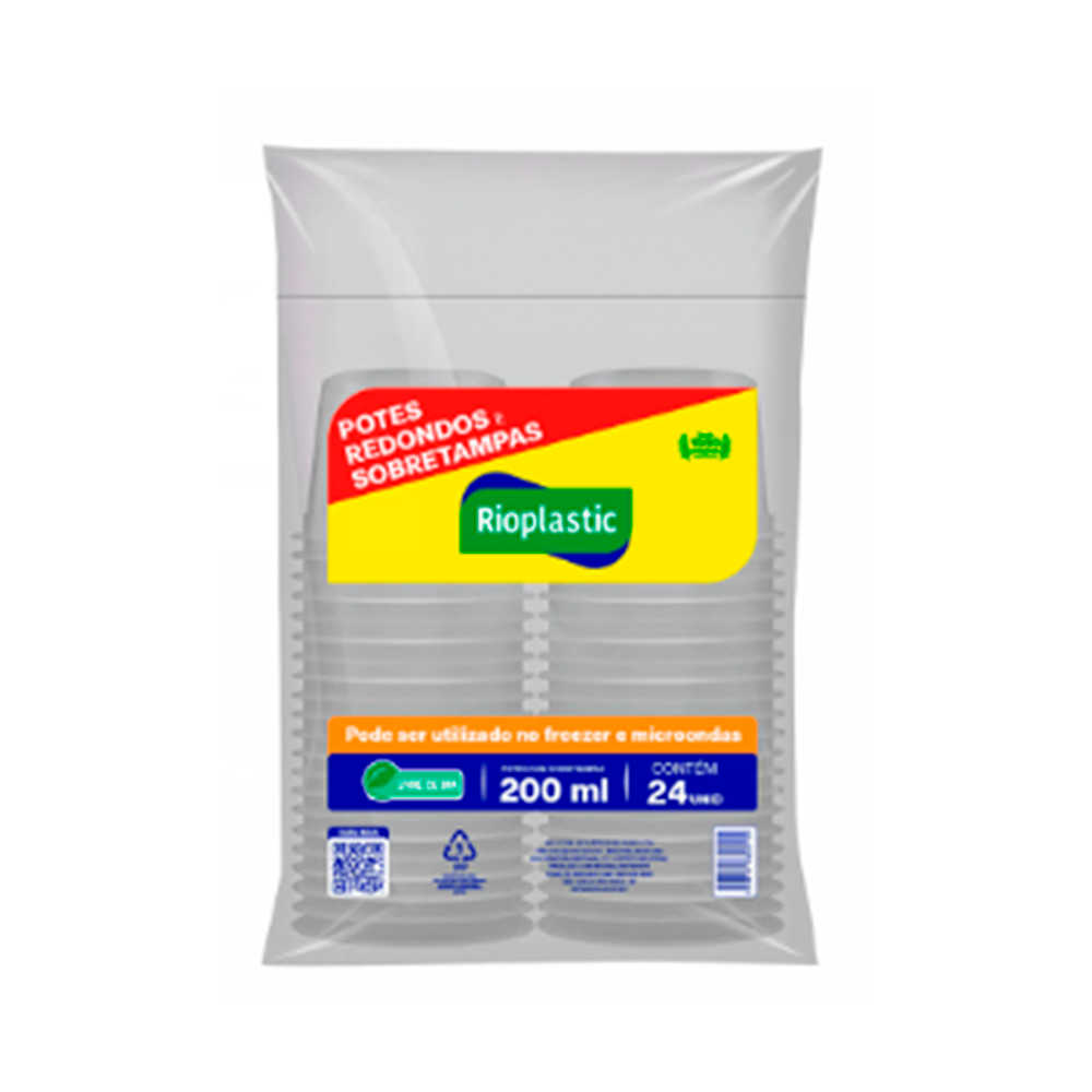 KIT POTE/TAMPA 200ML PP RD C/24 RIOPLAST